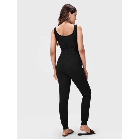 Maternity Drawstring High Waist Tank Jumpsuit black - Picture 2 of 8